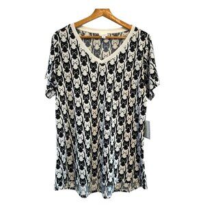 NWT LulaRoe Christy Women's Black/White Cat Top Size X-Large